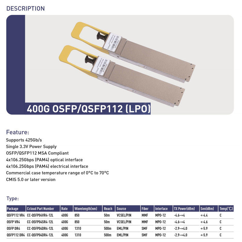 400G QSFP112 SR4 Hot-Plug Multimode Fiber Optic Transceiver 100m Veri Merkezleri ve Optik Bağlantılar için Araya Bağlantı