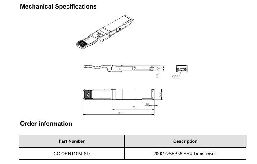 200G-SR4 Multimode Optik Alıcı 200G Sıcak Bağlanabilir Tasarım 1 Max 4W Güç Min Alınabilir OM3/OM4 ile uyumlu