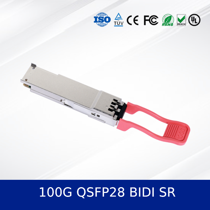 100G QSFP28 BIDI SR Optik Alıcı-Verici Modülü Yüksek Yoğunluklu Düşük Güçlü Çift Dalga Boyu Tasarımı