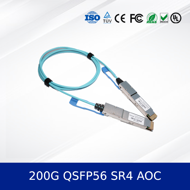 Optik Alıcı Modülü 200G QSFP56 SR4 AOC 3m Kablo 200G Ethernet için OM4 MMF, Düşük Güçlü, CMIS Uyumlu